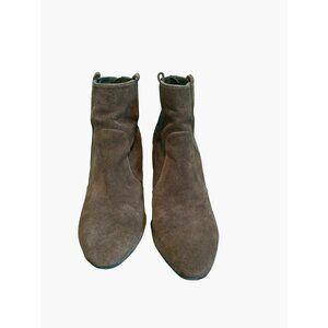 Brown Suede Wedge Ankle Boots With Rear Zipper Design For Women Size 8